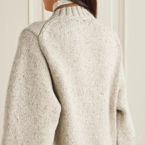 Ladies’ Asymmetric Suede-Trimmed Wool & Cashmere-Blend Jersey Cardigan High Quality Women’s Knitwear Sweater - Image 4