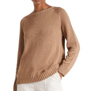 Women’s Pure Color Plain Knitting Crew Neck Long Sleeve Off Shoulder Pullover Knitwear Top