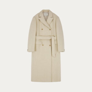 High Quality Women’s 100% Cashmere Double Breasted Solid Color Coat With a Tie