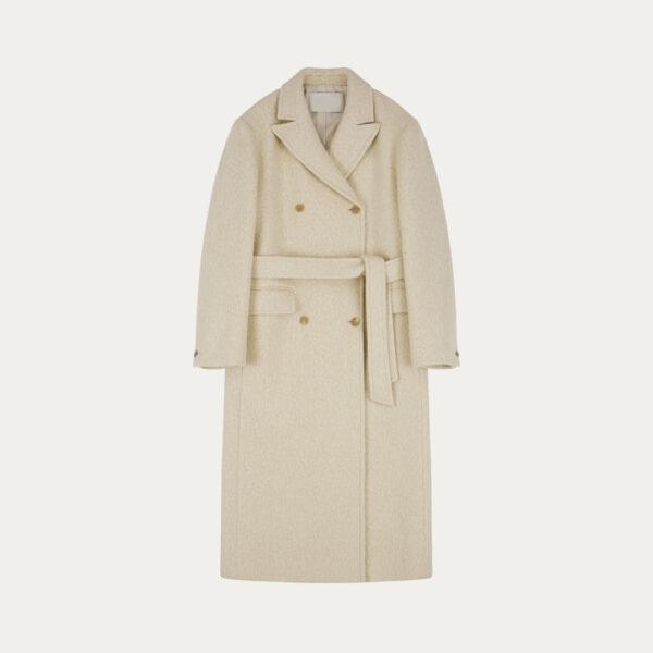 High Quality Women’s 100% Cashmere Double Breasted Solid Color Coat With a Tie