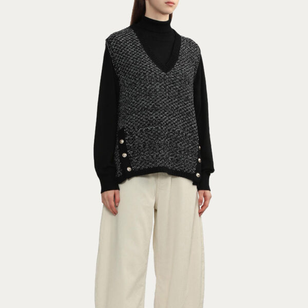 Unique Women’s V-Neck Jersey Knit Cotton Black Top with Vest Knitwear Tank Tops Genre Vestes De Femmes - Image 5