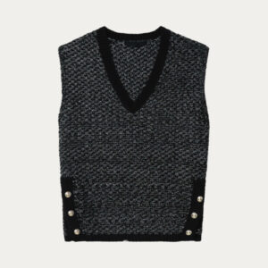 Unique Women’s V-Neck Jersey Knit Cotton Black Top with Vest Knitwear Tank Tops Genre Vestes De Femmes