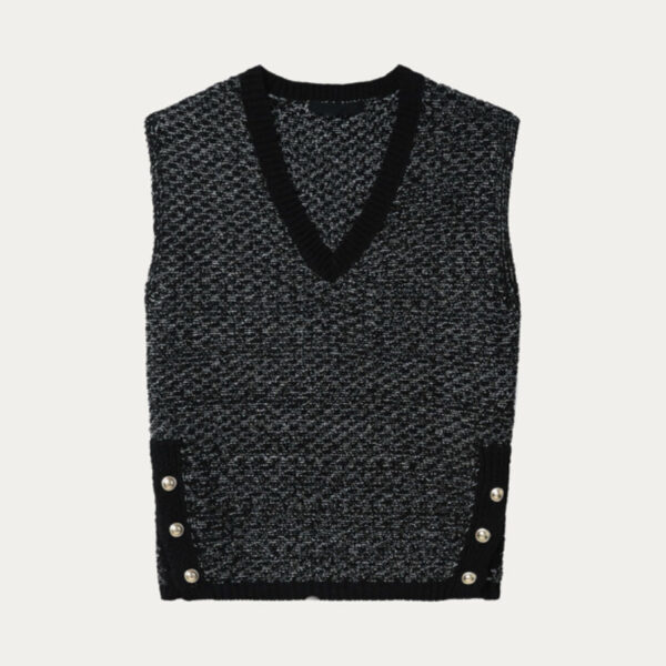 Unique Women’s V-Neck Jersey Knit Cotton Black Top with Vest Knitwear Tank Tops Genre Vestes De Femmes