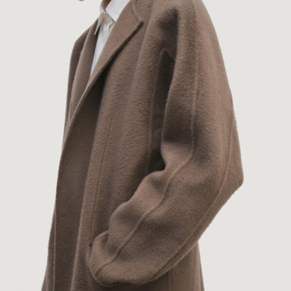 Custom 100% Cashmere Women’s Loose Fit Non-button Trench Coat With Big Patch Pocket - Image 3