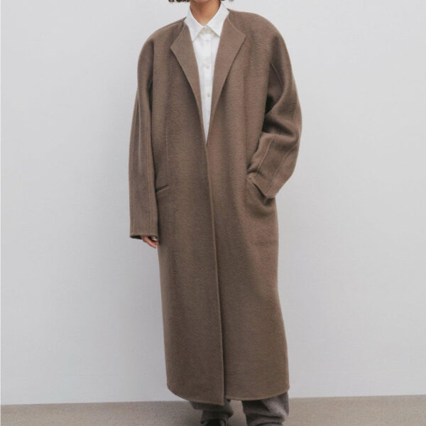 Custom 100% Cashmere Women’s Loose Fit Non-button Trench Coat With Big Patch Pocket - Image 5