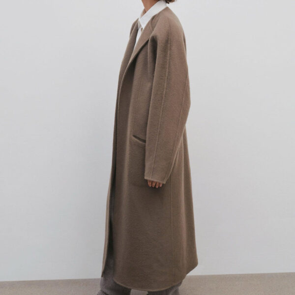 Custom 100% Cashmere Women’s Loose Fit Non-button Trench Coat With Big Patch Pocket - Image 6