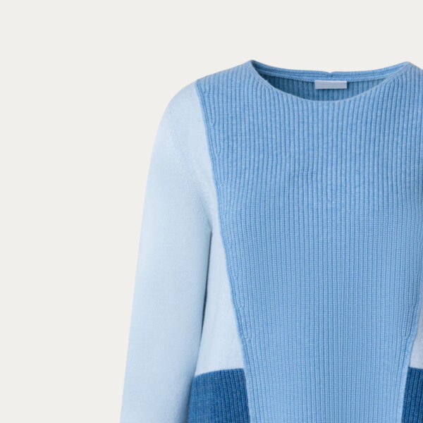 Unique Women’s 100% Wool Crew Neck Plain & Rib Knitted Top Jumper Sweater with Blue Colors - Image 4