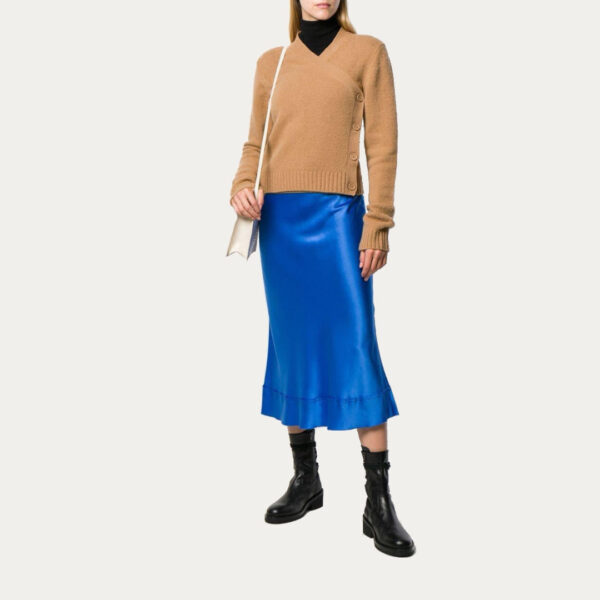 High Quality Women’s Pure Cashmere Jersey Knitted V-neck Pullover with Side Button Closure - Image 7