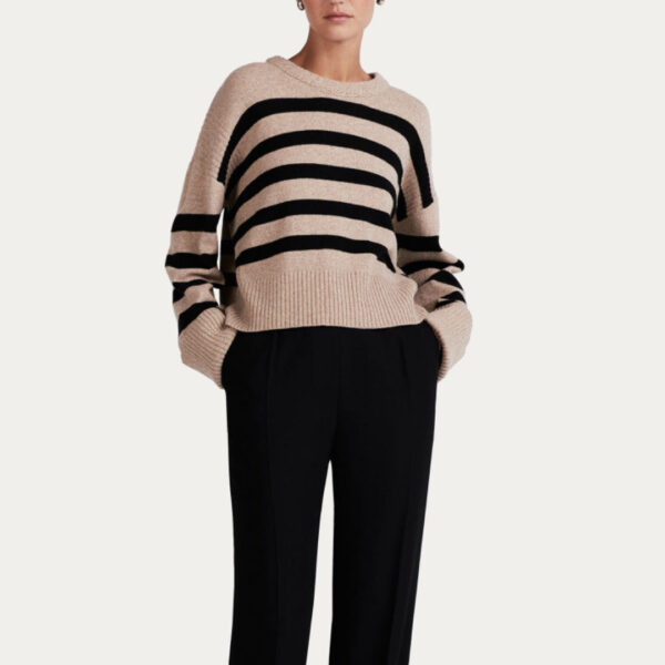 Hot Sale Cashmere & Wool Blended Off-shoulder Crew-neck Stripe Jumper for Women’s Knitwear Top - Image 2
