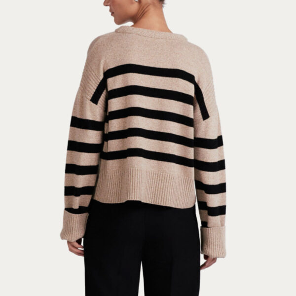 Hot Sale Cashmere & Wool Blended Off-shoulder Crew-neck Stripe Jumper for Women’s Knitwear Top - Image 3