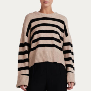 Hot Sale Cashmere & Wool Blended Off-shoulder Crew-neck Stripe Jumper for Women’s Knitwear Top