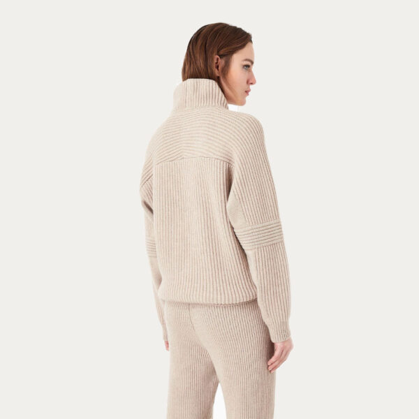 Custom Geometric Pattern Plain & Rib Half Button Turndown Collar Pullover Women’s Top Knitwear - Image 2