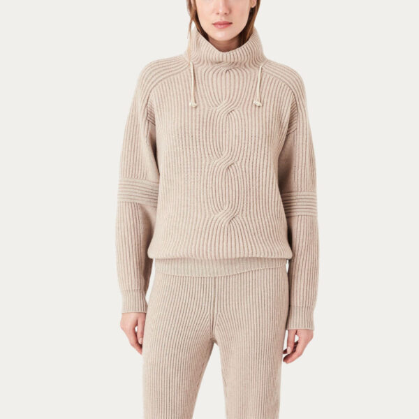 Custom Geometric Pattern Plain & Rib Half Button Turndown Collar Pullover Women’s Top Knitwear - Image 3