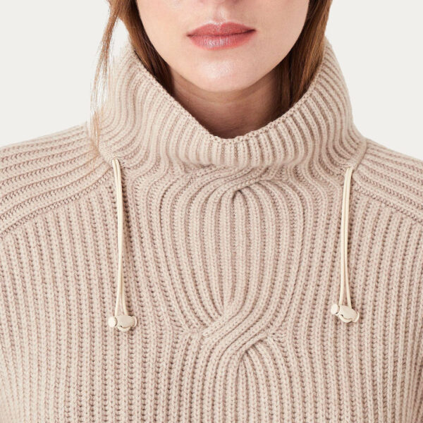 Custom Geometric Pattern Plain & Rib Half Button Turndown Collar Pullover Women’s Top Knitwear - Image 4