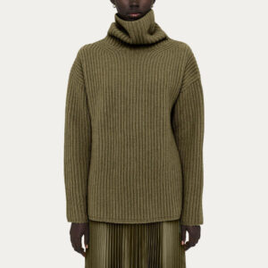 Unique Pure Color Wool Blended Cardigan Stitch Roller Neck Jumper for Women’s Knitting Top