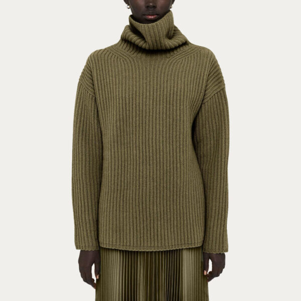 Unique Pure Color Wool Blended Cardigan Stitch Roller Neck Jumper for Women’s Knitting Top