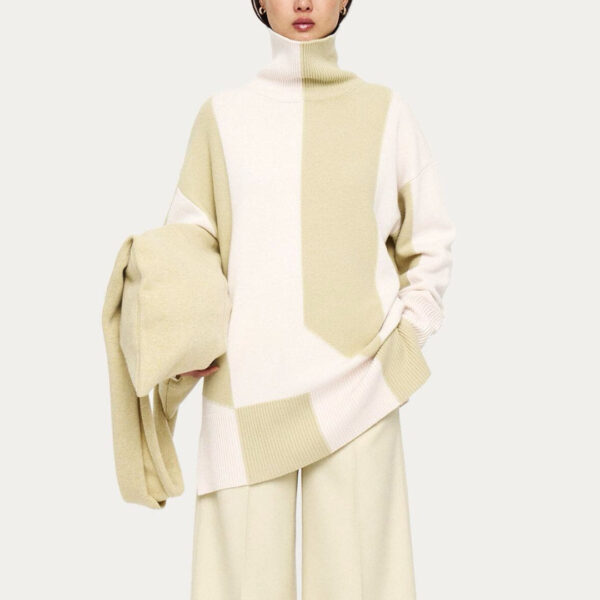 High Quality Pure Cashmere Off-shoulder Jersey Knitted High -neck Jumper for Ladies’ Top Knitwear - Image 6