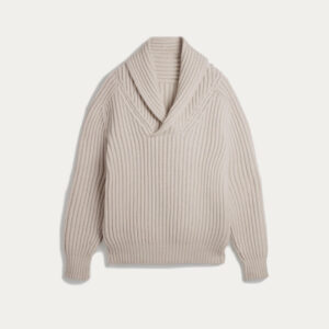 Pure Color Horizontal & Vertical Ribbing Knitwear For Women’s Top Sweater with Big Lapel