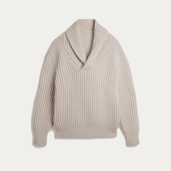 Pure Color Horizontal & Vertical Ribbing Knitwear For Women’s Top Sweater with Big Lapel