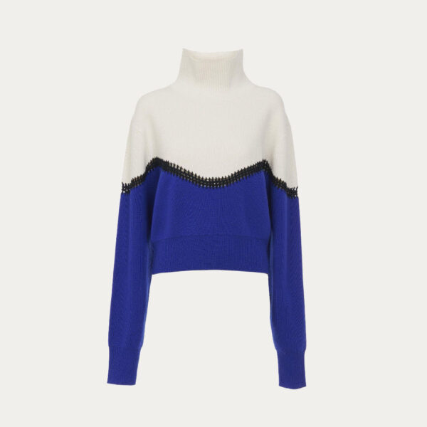 Contrast Color 100% Wool Plain Knitted Turtle Neck Knitwear For Women’s Pullover Sweater