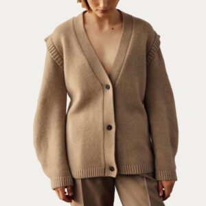 Custom Chunky Long Balloon Sleeve V-neck Button Cardigan