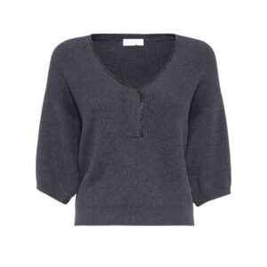Ladies’ Full Cardigan Stitch Short Sleeve V-Neck Jumper for Women’s TOP Sweater