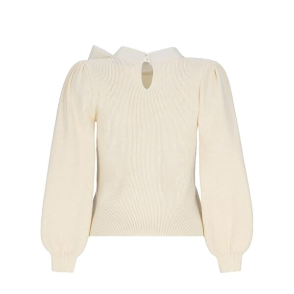 Ladies’ 100% Cotton Rib Knitting Crew Neck Pullover with Bow Tie for Women’s Top Sweater