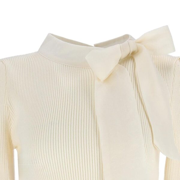 Ladies’ 100% Cotton Rib Knitting Crew Neck Pullover with Bow Tie for Women’s Top Sweater - Image 5