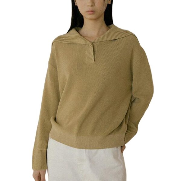 Ladies’ Rib Stitching Long Sleeved V-Neck Pullover for Women’s Top Sweater - Image 5