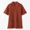 Ladies’ Regular Fit Pure color Cotton &Cashmere Double Knitted Short Sleeved Crew Neck Polo Top Sweater