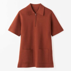 Ladies’ Regular Fit Pure color Cotton &Cashmere Double Knitted Short Sleeved Crew Neck Polo Top Sweater