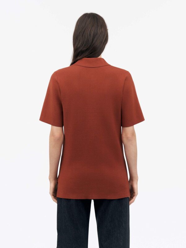Ladies’ Regular Fit Pure color Cotton &Cashmere Double Knitted Short Sleeved Crew Neck Polo Top Sweater - Image 3