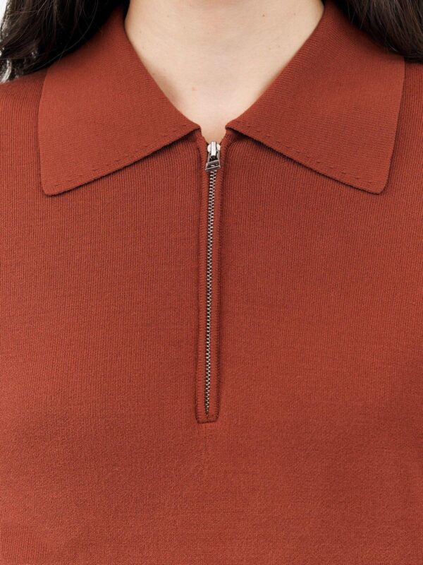 Ladies’ Regular Fit Pure color Cotton &Cashmere Double Knitted Short Sleeved Crew Neck Polo Top Sweater - Image 4