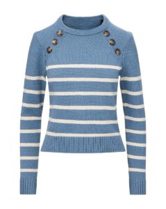 Ladies’ Regular Fit Pure Cotton Jersey Knitting Striped Crew Neck Pullover Top Sweater