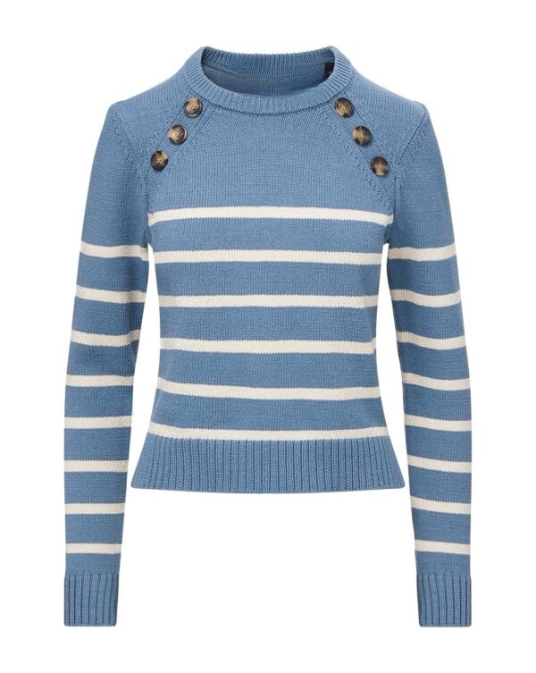 Ladies’ Regular Fit Pure Cotton Jersey Knitting Striped Crew Neck Pullover Top Sweater
