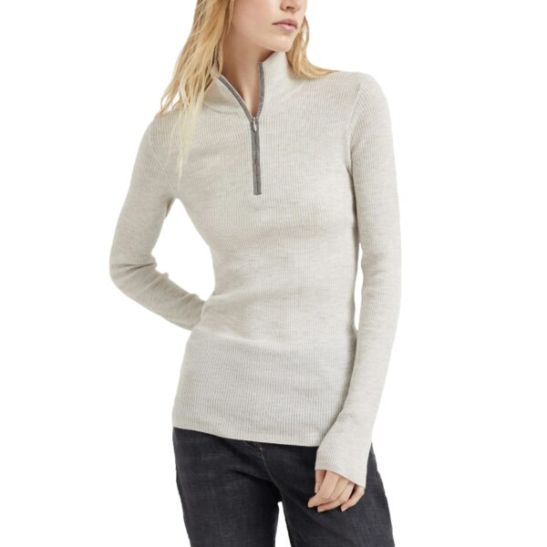 Ladies’ Solid Color Cashmere & Wool Blended Rib Knitting Half-Zipper Pullover - Image 3