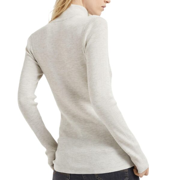 Ladies’ Solid Color Cashmere & Wool Blended Rib Knitting Half-Zipper Pullover - Image 4