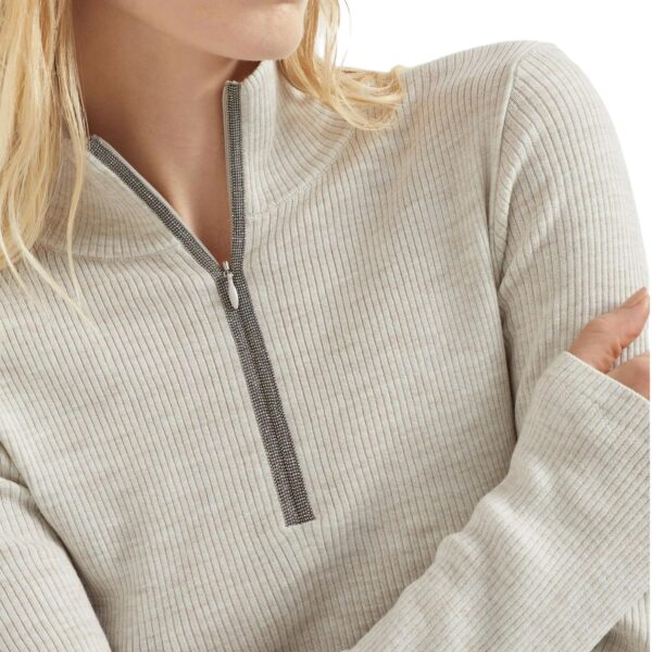 Ladies’ Solid Color Cashmere & Wool Blended Rib Knitting Half-Zipper Pullover - Image 5