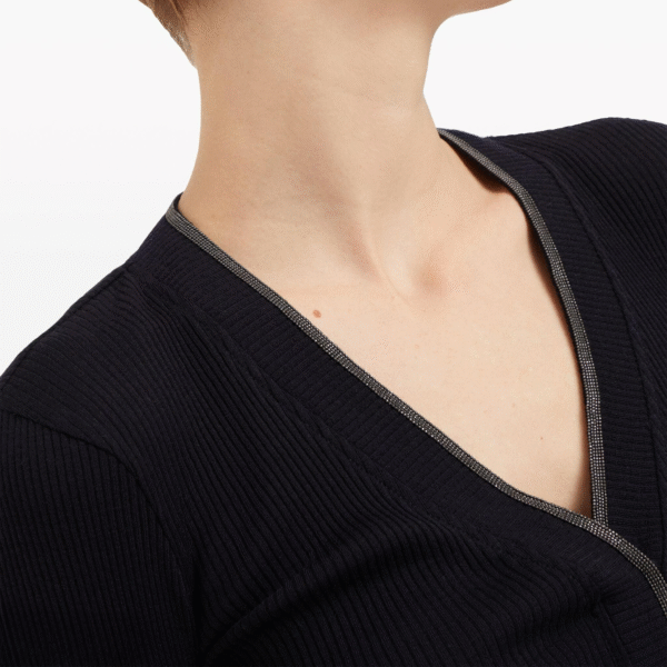 Ladies’ Regular Length Pure Wool rib Knitted Long Sleeved V-Neck Jumper Top Sweater - Image 3