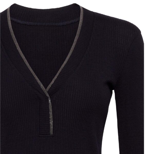Ladies’ Regular Length Pure Wool rib Knitted Long Sleeved V-Neck Jumper Top Sweater - Image 4