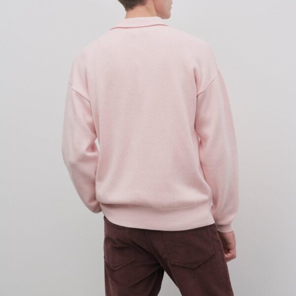 Men’s Cotton &Cashmere Blended Plain knitted Long Sleeve Polo Top Knitwear Sweater - Image 2