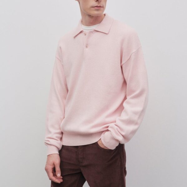 Men’s Cotton &Cashmere Blended Plain knitted Long Sleeve Polo Top Knitwear Sweater - Image 3