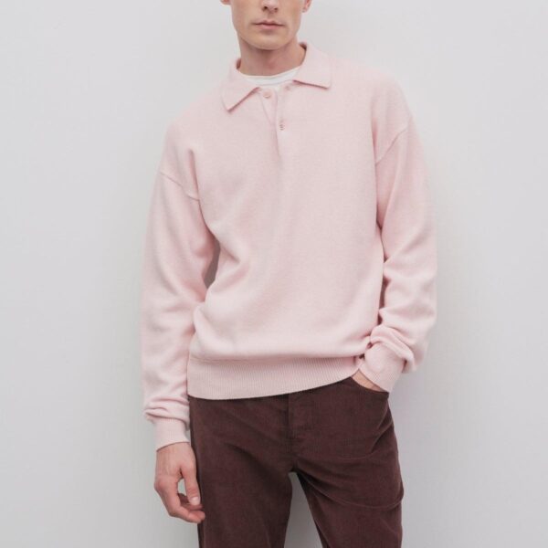 Men’s Cotton &Cashmere Blended Plain knitted Long Sleeve Polo Top Knitwear Sweater - Image 4