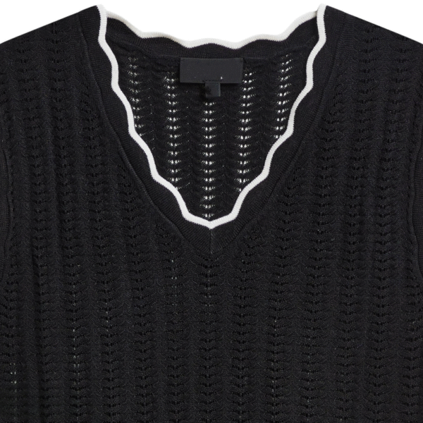 Hot Sale Women’s Black Silk and Linen Ruffle V-neck Jumper Vest for Ladies’ Knitwear - Image 5