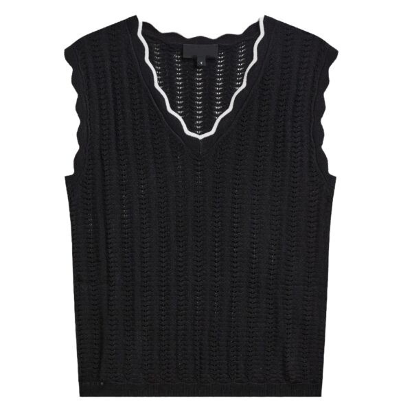 Hot Sale Women’s Black Silk and Linen Ruffle V-neck Jumper Vest for Ladies’ Knitwear - Image 7