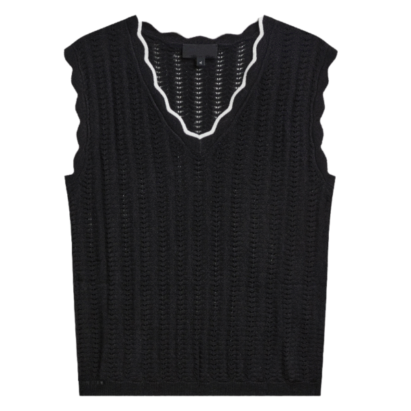Hot Sale Women’s Black Silk and Linen Ruffle V-neck Jumper Vest for Ladies’ Knitwear - Image 2