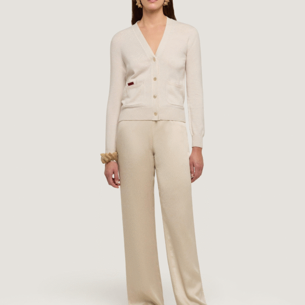 Women’s High Quality Long Sleeve V-Neck in Cashmere Cotton Jersey Knitting Cardigan - Image 3