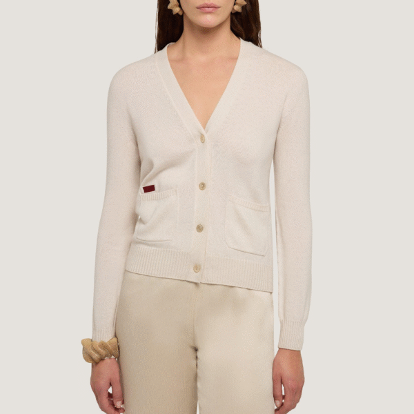 Women’s High Quality Long Sleeve V-Neck in Cashmere Cotton Jersey Knitting Cardigan - Image 4