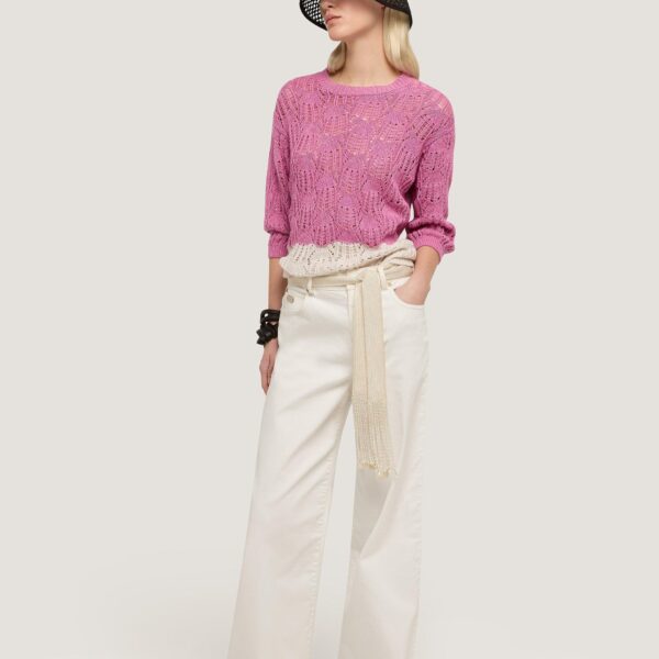 Hot Sale Fantasy Stitching Women’s Cashmere & Cotton Blended Half-sleeve Top Knitwear Sweater - Image 4