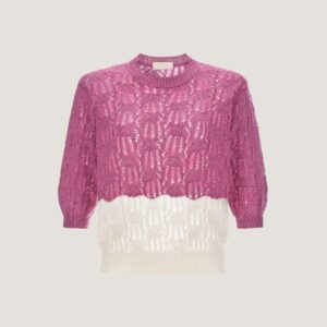 Hot Sale Fantasy Stitching Women’s Cashmere & Cotton Blended Half-sleeve Top Knitwear Sweater